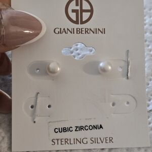Giani Bernini Sterling Silver Cubic Zirconia Stud Pearl Earrings New